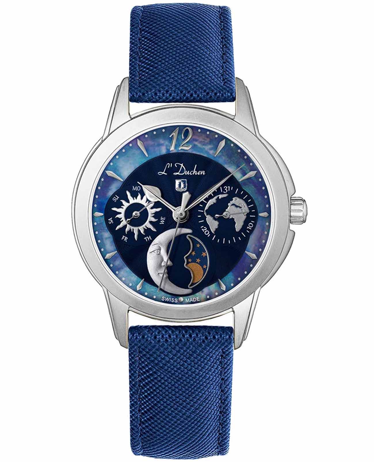 L'Duchen L'Duchen Celeste D 857.13.37  D 857.13.37 кварцевые женские часы синий циферблат, браслет кожаный — вид спереди